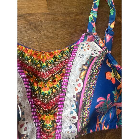 Lateen Swimwear Wild Jungle Beaded Bikini Top Sz Medium Removeable Padding Boho - Picture 7 of 9
